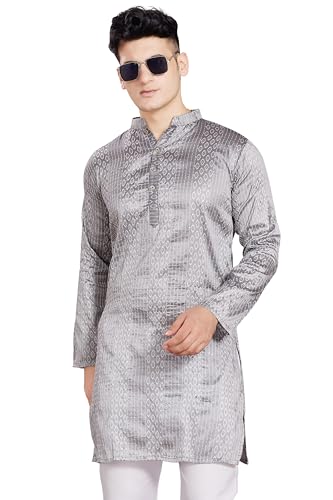 Image of DIVISIVE Men's Jequard Embroidered Art Silk Slim Fit Only Kurta
