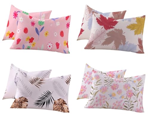 Image of RD TREND Glace Cotton Assorted Pillow Cover Set of 4 (8 Pcs) - Premium 210 TC, Standard Size 18 inchx28 inch | Soft & Breathable Floral Printed Design for Bedroom |Multi-3