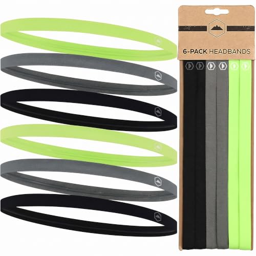 Image of Tough Headwear Thin Elastic Headbands for Men - Sports Hair Head Band for Women & Men - Non Slip Mens Workout Headband - Running or Soccer Headband - 6-Pack