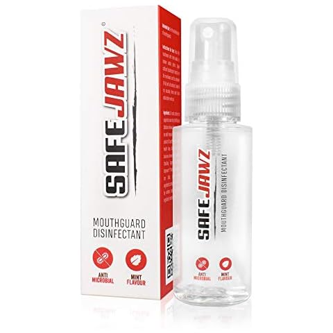 SafeJawz Anti-Microbial Disinfectant Cleaner and Freshener Spray for all Sports Gum Shields, Mouth Pieces and Mouthguards - 50ml bottle Cover