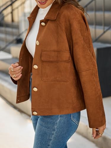 Cicy Bell Womens Faux Suede Leather Jackets Cropped Casual Lapel Collar Button Down Oversized Fall Vintage Shackets3