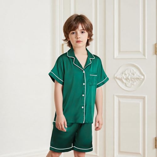 Family Matching Pajamas Set - Satin Short Sleeve Matching Family Sleepwear Suits Silk Pjs Set4