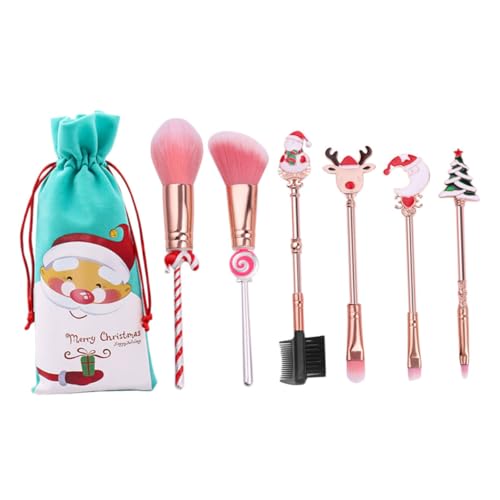 NULYLU 6pièces Lot De Pinceaux Maquillage Noël Dessin Animé Pour Fond Teint Poudre Manche Tube