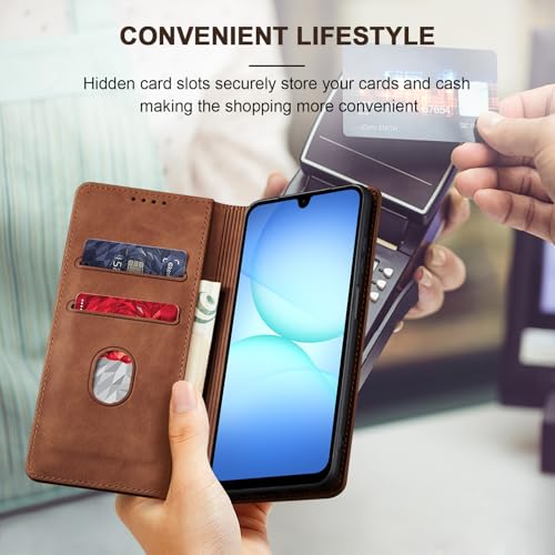 Image of Jasonyu Flip Wallet Case for Samsung Galaxy A17 5G,Leather Magnetic Folio Cover with Card Holder,Kickstand - TPU Shockproof Durable Protective Phone Case,Brown