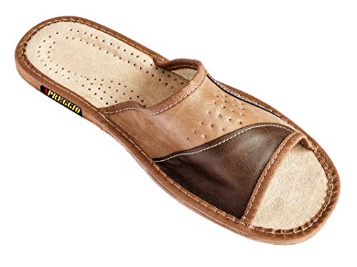 Apreggio Hausschuhe Herren Pantoffeln Leich Natural 100% Leder Naturprodukt Handgefertigt Braun Fester Sohle Komfort Bequeme Weich_43 EU_Braun Cover