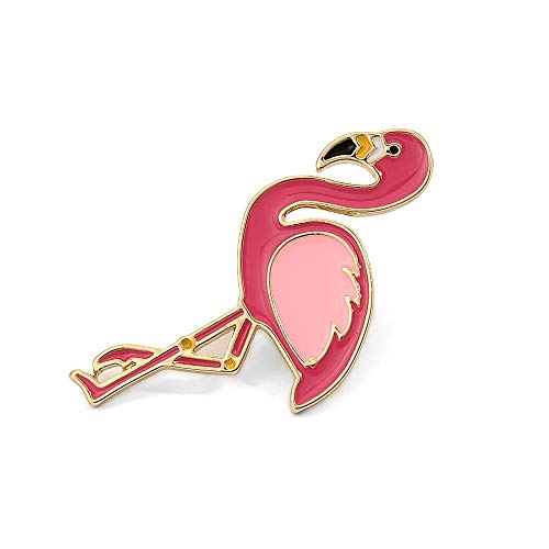 Image of 10K Gold Color Cute Enamel Flamingo Pin and Brooch