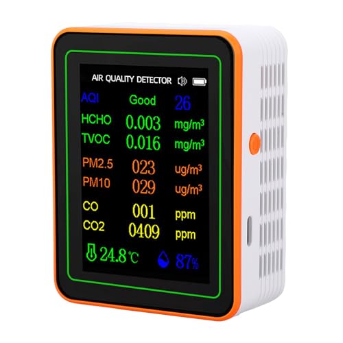 Jectse 6インチ大気質探知機オフィス用ユーザーフレンドリーメーターCO2 HCHO TVOC PM2.5 PM10温度湿度充電式テスター (白いオレンジ)