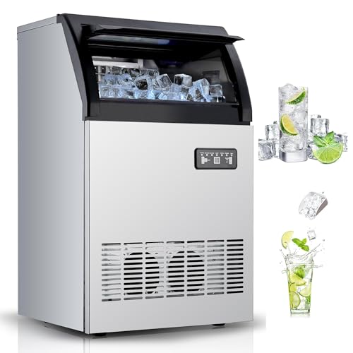 Image of Ice Maker Machine, 100LBS /24h with 33LBS Commercial Ice Storage Bin, Under Counter Countertop Ice Machine, Self-Cleaning, Stainless Steel Freestanding,Ice Scoop, Quiet Compressor for Home and Business