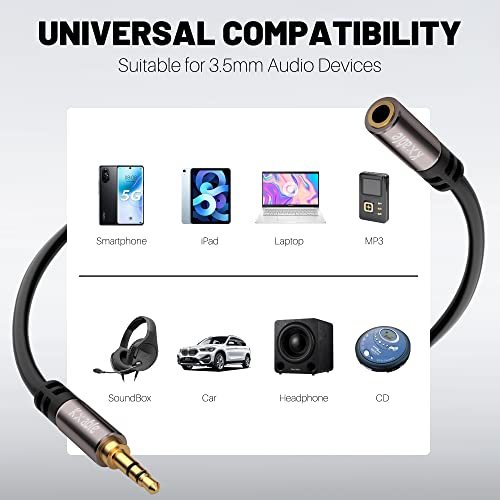 3.5Mm Extension Cable 50 Feet, Long Male To Female Auxiliary Audio Stereo Cable, Headphone Extension Cord, Hi-Fi Sound, Gold Plated Connectors, Ofc Core, Black Cable (With 5 Pcs Cable Ties) - 50Ft #TOP2