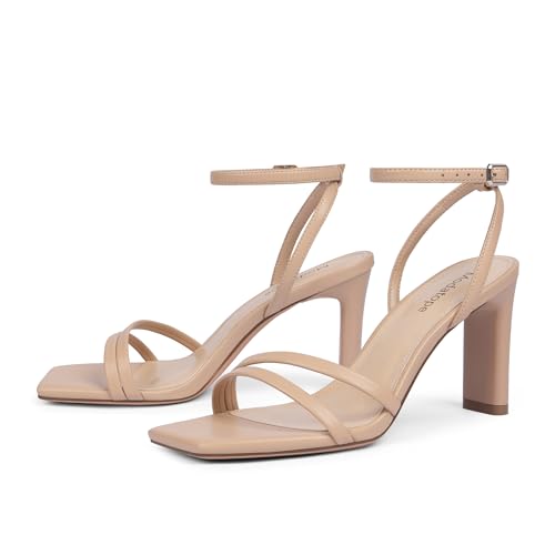 Image of Modatope Womens Sandals Square Open Toe Chunky High Heels Strappy Ankle Strap Sandals Comfort Dress Party Shoes