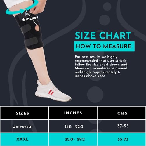 Image of Curewrap Adjustable NEOPRENE KNEE SUPPORT for Men & Women XXXL SIZE /Plus Size /3XL Size (22 inch 29.2 inch) | Breathable Knee Brace for Gym running badminton Sports | 10 INCH Long brace for extra support | Knee Cap Support Brace Guard Compression Sleeve for Pain Relief, Joint Stability, Injury Recovery & Arthritis