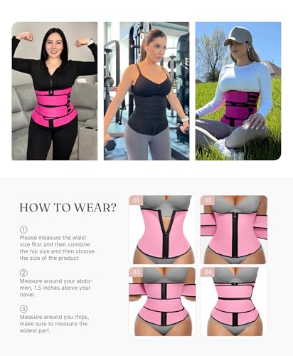 Image of FeelinGirl Waist Trainer for Women Belly Fat Long Torso Sauna Workout 2 Belt With Zipper 7 Steel Bones Corset