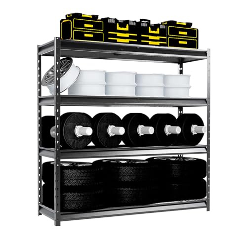 Image of The Atlas 72 inch W Metal Garage Shelving Unit Load 12000 Lbs, 4 Tier Heavy Duty Storage Rack, Adjustable Industrial Shelves for Warehouse Shop Basement, 72 inch W x 24 inch D x 72 inch H, Black