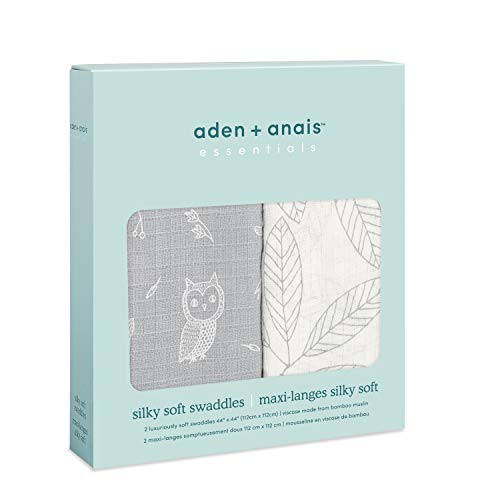 aden + anais Aden Silky Soft Swaddle Baby Blanket, 100% Cotton Bamboo Muslin, Large 44 X 44 inch, 2 Pack, Woodsy - Thumbnail 3