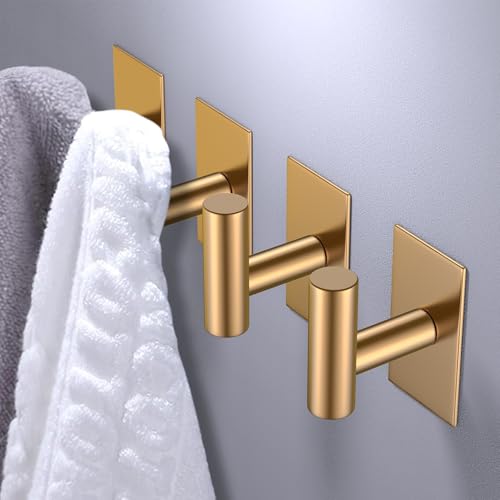 Image of VAEHOLD Wall Towel Hooks, Heavy Duty Sticky Holder Waterproof Towel Hooks for Hanging Coat, Clothes, Closet Hook Wall Mount for Kitchen (Gold, 6 Pack)