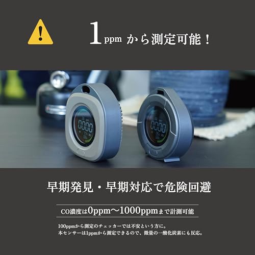 一酸化炭素チェッカー 日本製センサー グレー 秋 冬 キャンプ アウトドア 充電式 車中泊 ストーブ 薪 冬 CO - 画像 2