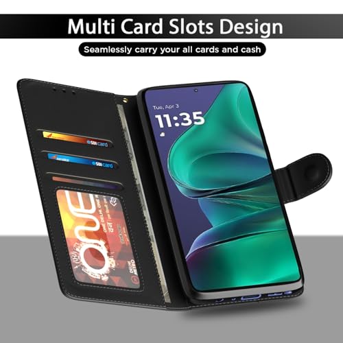 Image of Pikkme Flip Cover for Motorola Moto Edge 60 Stylus 5G Leather Finish | Inside TPU with Card Pockets | Wallet Stand and Shock Proof | Complete Protection Flip Case(Black)