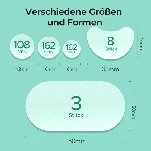 TKTK 443 Pickel Patches Gesicht, Hydrokolloid Akne Pflaster Vorratspack, Anti-Pickel Sticker für Wangen Stirn Kinn, 5 Größen (Punkte, Streifen, konturiert), für alle Hauttypen