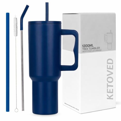 Image of Tumbler with lid and Straw 1200ML Cup Stainless Steel Insulated Cup for Water, Iced Tea or Coffee 1.2L Office Gym Travelling; Tumbler with Straw. (Navy Blue)