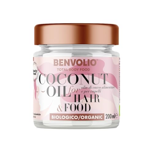 BENVOLIO - Aceite de Coco Para el Cabello Orgánico Bio Total Body Food | 200ml | Protector Térmico Pelo & Mascarilla Pelo | Fortalece y Hidrata | Para Cabello Rizado y Seco | Coconut Oil Hair