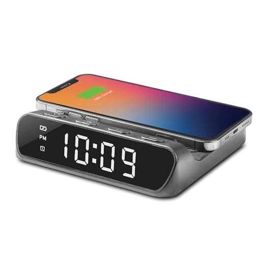 iHome Wireless Charger with Alarm Clock, Compact Digital Alarm Clock for Bedroom, Home Office, or Dorm (iW14)