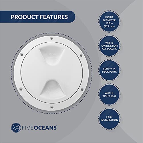 Five Oceans Fo84-M2 Marine Round Inspection Screw-In Deck Plate, 5 Inches, Anti-Aging, Anti-Corrosive And Uv-Resistant Abs Plastic, White, 2-Pack #TOP1