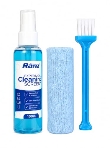 Image of Ranz 3-in-1 Screen Cleaning Kit - 100ml Streak-Free Spray, Premium Microfiber Cloth & Keyboard Brush | Prevents Static Electricity | Safe for Laptop, PC, Monitor, TV, Mobile,LCD, LED, OLED Screens
