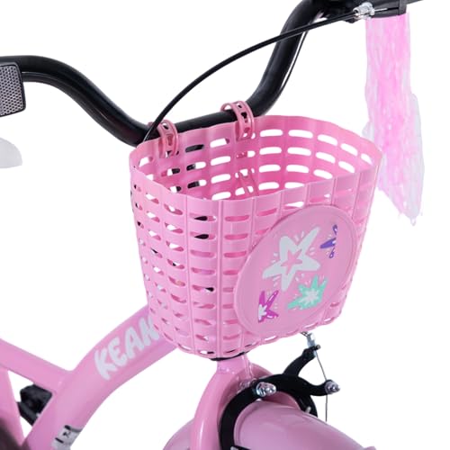 Image of KEANO Zinnia 14 16 20 Inch Kids Bike for Girls Ages 3-10 Years, Girls' Bikes with Training Wheels, Streamers, Basket and Doll Seat, Children Bicycles