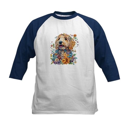 CafePress Goldendoodle Kids Baseball T Shirt Kids Cotton Baseball Jersey, 3/4 Raglan Sleeve Shirt Navy/White