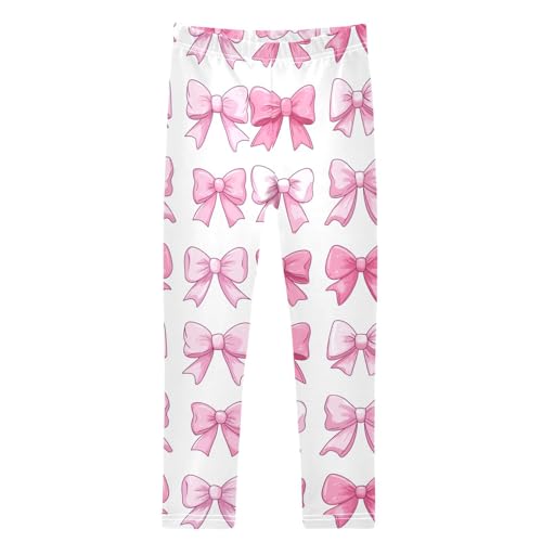 Cute Pink Bows Cartoon White Girls Leggings Kids Yoga Pants Dance Active Tights 4T