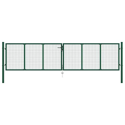Brama wjazdowa, podwójne skrzydła, siatka ogrodowa stal 400 x 75 cm zielona