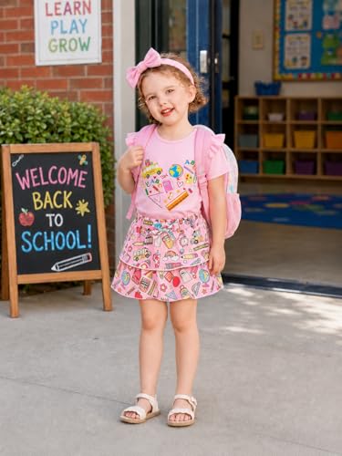 Image of Akyzic Little Girl Skirt Outfit Two Piece Spring Summer Outfit Butterfly Dress Cat Print Skirt Toddler Girl Outfit Set