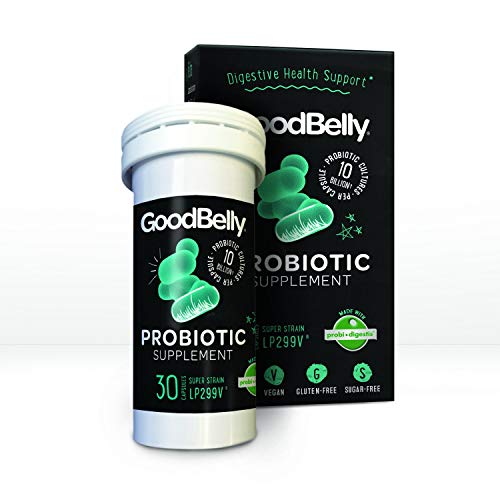 GoodBelly® Probiotic Supplement for Digestive Health Support- Includes 10 Billion Live & Active Cultures of The Super Strain LP299V Probiotic (30 Capsules per Bottle)