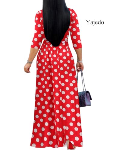 Image of Yajedo Womens Casual Summer Maxi Dress Plus Size Sexy Wrap V Neck 3 /4 Sleeve Sundress with Pockets