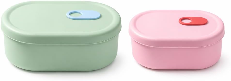 Silicone Airtight Storage Container/Green(Large 17 fl.oz) & Pink(Small 8.45 fl.oz) 2PACK / Leak-Resistant Multi-Purpose Organizer for Cosmetics, Travel, Accessories & Small Items