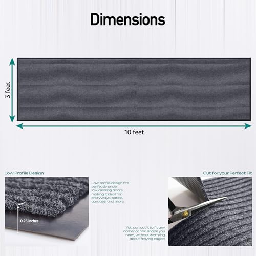Image of MaxMat Industrial Grade Door Mat - Extra Large, Heavy Duty, Waterproof, Low-Profile, Easy to Clean Floor Mat (3 x 10 Feet, Grey, MXM-RIB0310GY)