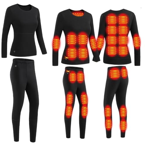 YEYUBIW Women's Heated Underwear Suit 3 Temperature Adjustable 28 Heating Zone Thermal Warm Base Layer for Outdoor Skiing,S,Black