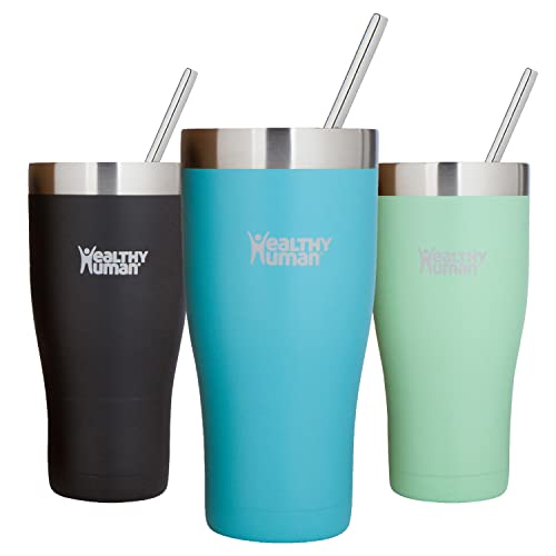 Healthy Human Stainless Steel Tumbler with Straw & Lid | Splash Proof Insulated Travel Cup | Eco-Friendly Coffee Tumblers | Water Cups with Straws Cleaner and Splash Proof Lids (32oz, Glacier)