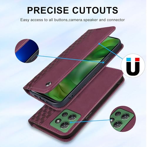 Image of Wallet Case for Motorola Moto G Power 2025 /Motorola Moto G Play 2025 6.6 inch - PU Leather Flip Cover with Card Holder Slots, Strong Magnetic Folio Kickstand Phone Case, Wine Red
