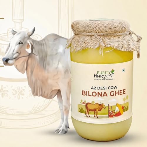 Image of Purity Harvest A2 Desi Cow Ghee 2 litre | Vedic Bilona Churned | Grass-Fed Gir Cow Milk | Cultured Curd Ghee | Pure & Natural | Traditional Indian Method | Danedar Texture | Healthy Cooking & Puja Use | Glass Bottle Pack