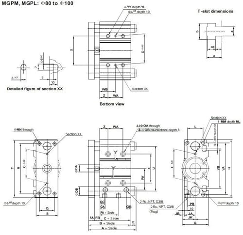 Vérin pneumatique compact MGPM63 guidé avec alésage de 63mm - 5