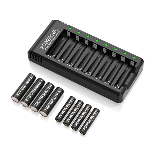 POWEROWL Pro AA AAA Rechargeable Batteries with Charger, 4 Pcs AA 2800mAh AA & 4 Pcs AAA 1100mAh Batteries