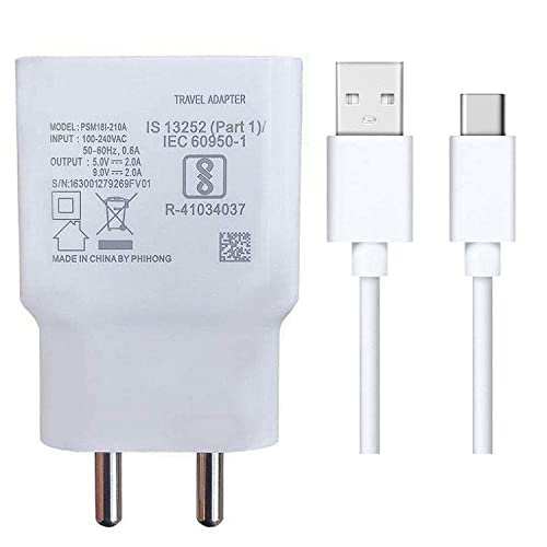 Image of 18W Charger Adapter & USB to C Cable Compatible for Vivo V9 / Y21L /V7 / Y6 /V11 Pro / V17 /V17 Pro /Y17 /U10 /Vivo V 5 Plus / V5S / Y31 / / Y51 / / Y53 / / Y55 (VIV0 18W Charger), White