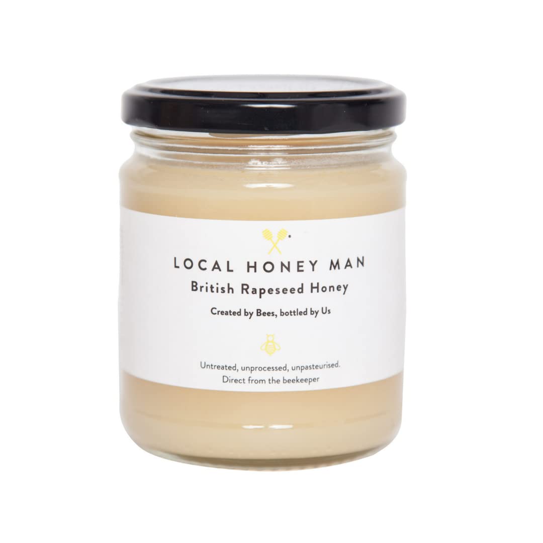 British Rapeseed Honey - Local Unpasteurised Honey Straight From The Beehive - 340g Jar of Honey Delight - Buy Now To Enjoy Our Healthy Raw Honey & Help Save The Bees With Every Purchase