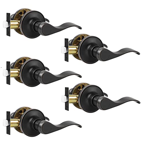 Leydebong Passage Levers Interior Handles Door Lock Set For Hallway And Closets, Oil Rubbed Bronze Finish, Wave Style Non-Locking Home/Residential/Commercial 5 Pack #TOP2