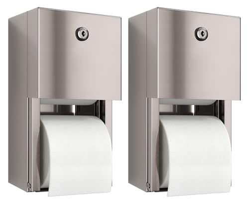 Commercial Toilet Paper Dispenser (2-Pack), 2 Roll Stainless Steel Toilet Paper Holder. Wall Mount, Locking Tissue Dispensers for Bathroom/Restroom