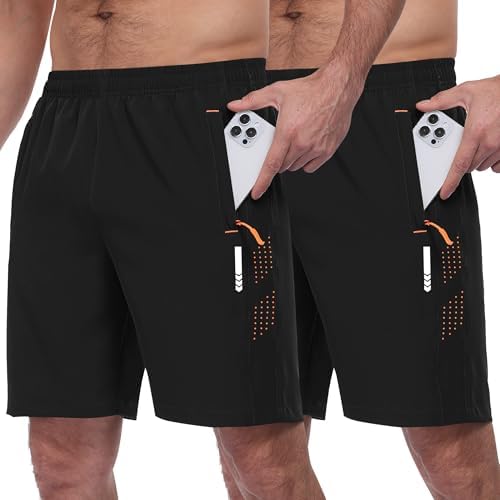 Zzkouine Sporthose Herren Kurz Leicht Trainingshosen Kurze Hosen Herren Sport Shorts Männer Sommer Jogginghose mit Reißverschlusstaschen 2er Pack