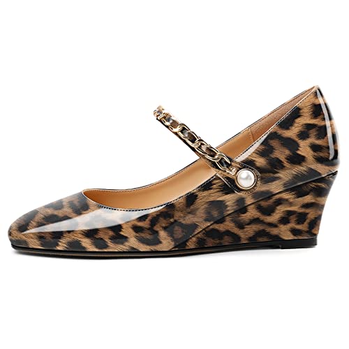 Eldof Women's Mary Janes Wedge Heels Square Toe Low Wedge Heeled Pumps Office Wedding Dress Shoes 2 Inches2