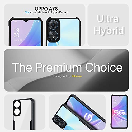 Image of Pikkme Oppo A78 5G Back Cover | Crystal Clear Transparent Back | Ultra Hyrbid | Full Camera Protection | Raised Edge | Bumper Back Case for Oppo A78 5G (Plastic, Black)