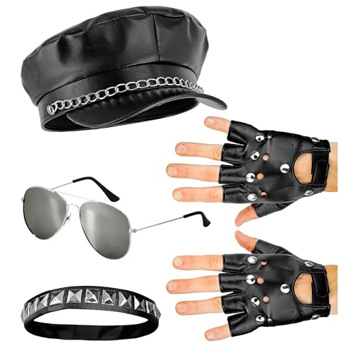 W WIDMANN MILANO Party Fashion   Set de disfraces de rockero y motero, 5 piezas, para carnaval, fiesta temática, festival
